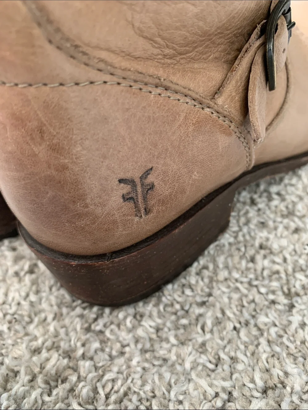Frye Lynn Light Tan Leather Buckle Ankle Boots